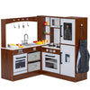 BRINJOY Corner Play Kitchen for Kids, Wooden Toddler Kitchen Playset w/Faucet, Sink, Microwave, Oven, Apron, Blackboard, Storage