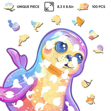 Jiroinlly Wooden Puzzles for mature-themed and Kids 100 Pieces Ocean Puzzle Unique Shaped Sea Lions Wooden Preschool Puzzle Toddler Wooden Puzzle Toy Gift for Family and Friends Suitable for Family Games