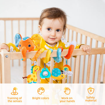 Koty Car Seat Toys, Spiral Car Seat Toy For Infant, Baby Stroller Toys Hanging Crib Activity Toy For Car Seat Crib Bed Stroller, Rabbit Hanging Rattle Toys For Babies 0-6 Months (Orange Elephant)