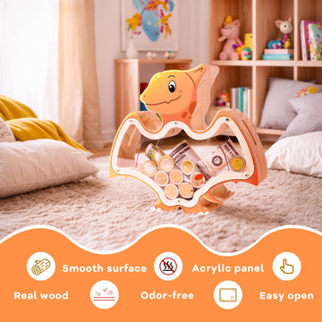Wooden Piggy Banks For Kids Girls Boys Dinosaur Pterosaur Money Bank Toddler Indestructible Piggy Bank Diy Personalized Customiz