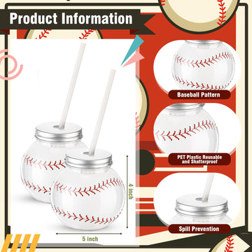 Baderke 12 Set Baseball Cups with Straws and Lids 10oz Plastic Baseball Shape Cups Bulk Sports Theme Bottle for Drink Birthday S
