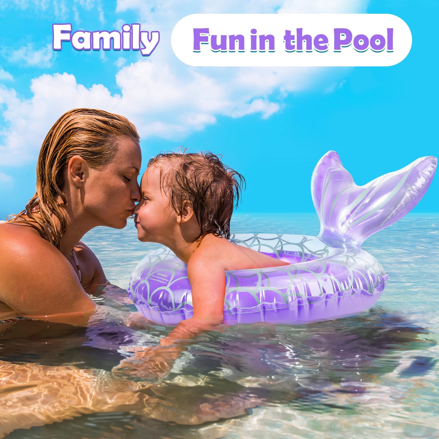 Heysplash Mermaid Pool Float, Mermaid Tail Shaped Pool Swimming Float Tube Ring Floatie, Summer Water Fun Beach Party Swimming Pool Toys For Kids Children Adults Water Activities, Purple