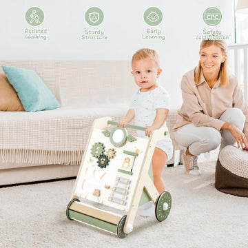 Beright Wooden Baby Walker With Roller Upgraded, Push And Pull Learning Activity Walker, Multi-Functional Kids’ Activity Toys, Develops Motor Skills & Stimulates Creativity, Green