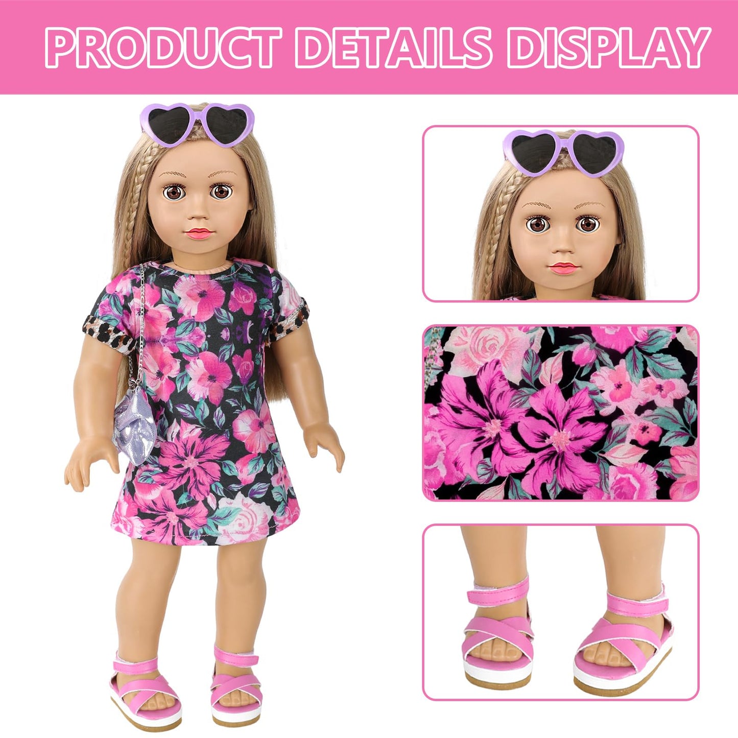 Vawmjot American 18 Inch Doll Makeup Accessories And Clothes,Messenger Bag Set For 18 Inch Dolls Include Sunglasses Phone Lipsti