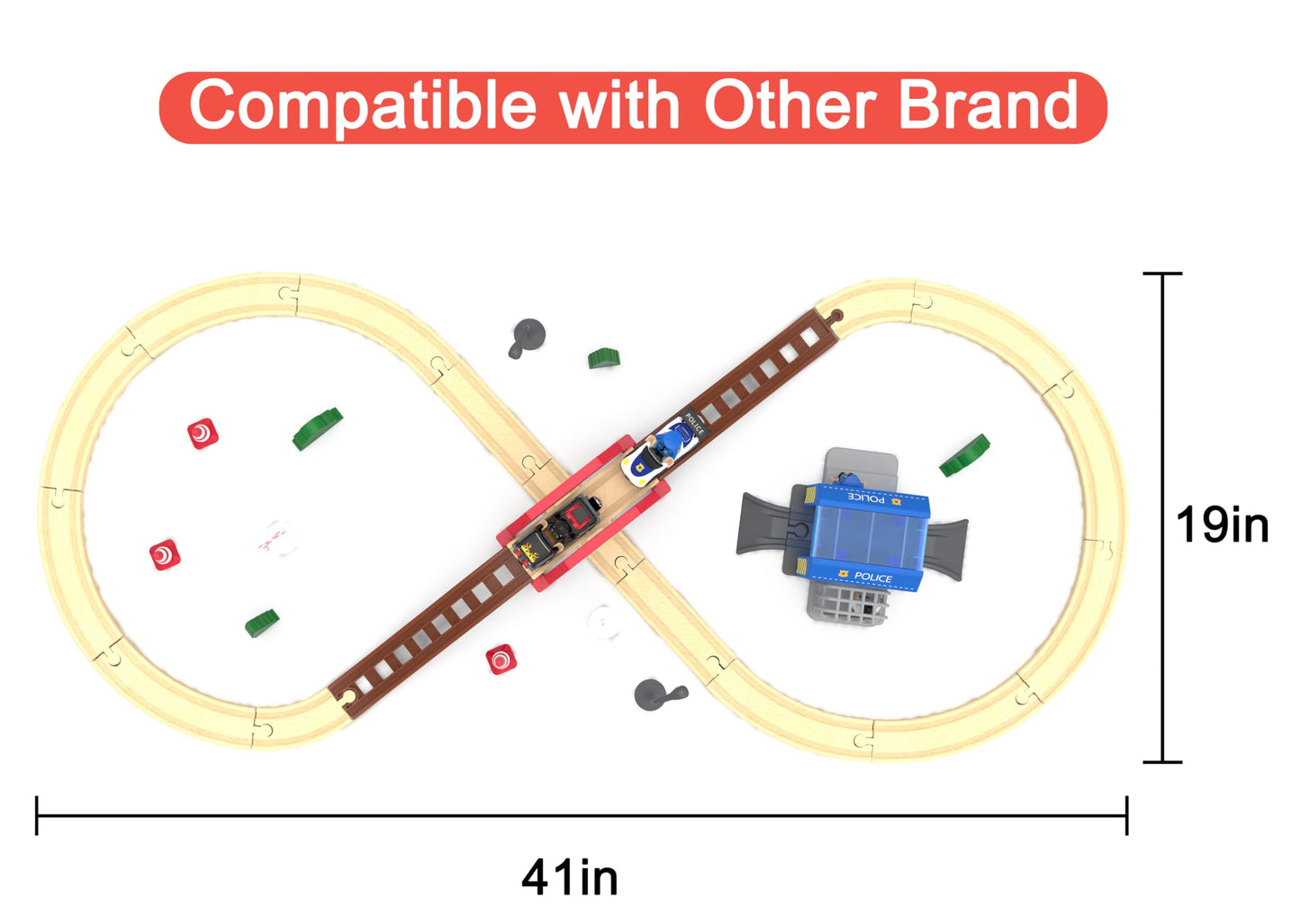 Wooden Train Set For Toddlers, 52Pcs Train Toy With Railway Track For Kids, Wooden Train Tracks Include Expansion Pack Compatible With Thomas, Brio, Chuggington