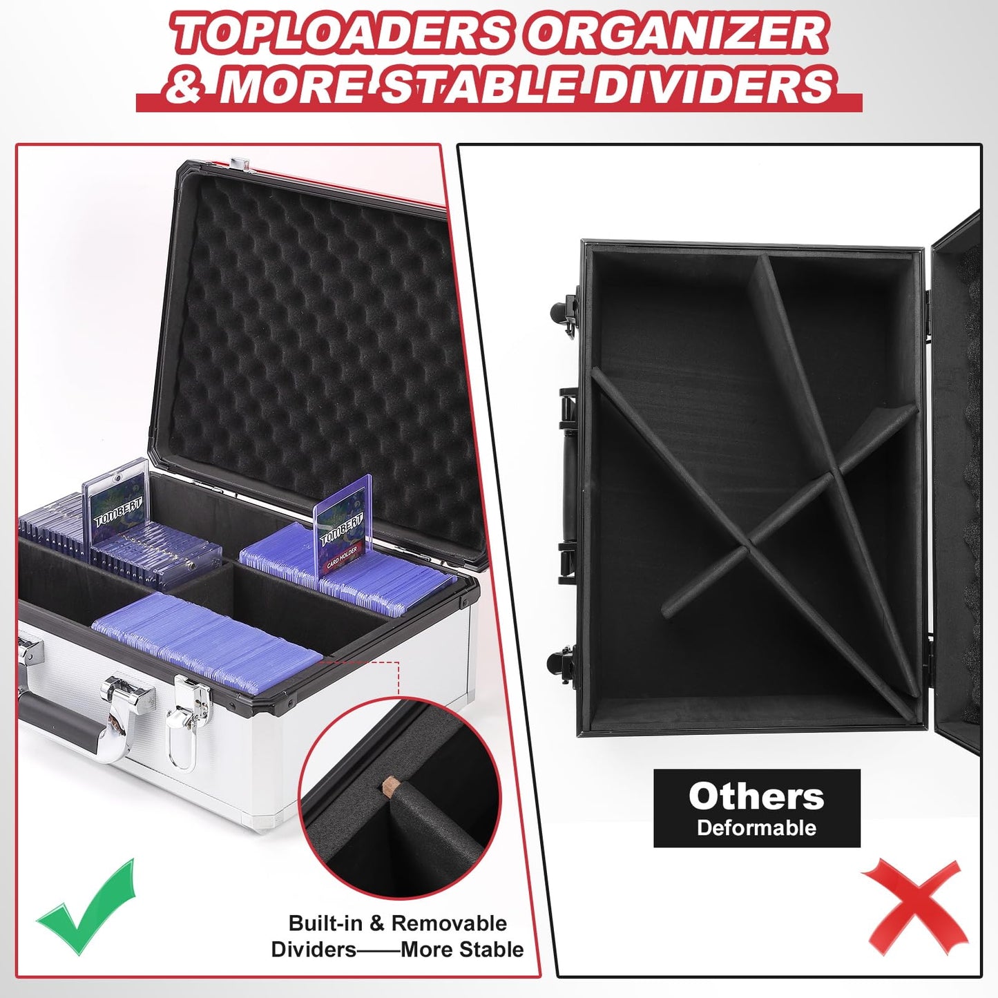 (2025 New Upgrade) Toploader Storage Plus Box For 3' X 4' 35Pt Rigid, Card Holders For Toploaders, Trading Cards & Sports Cards, Trading Card Case(Holds 600+ Cards) (Red&White)