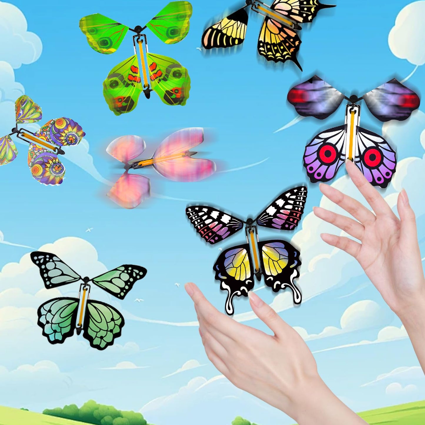 Sanyiyiba 12 Pcs Flying Butterfly Toy Magic White Painting Butterflies Wind Up Butterflies Toys Painted Craft Card Set Gift For