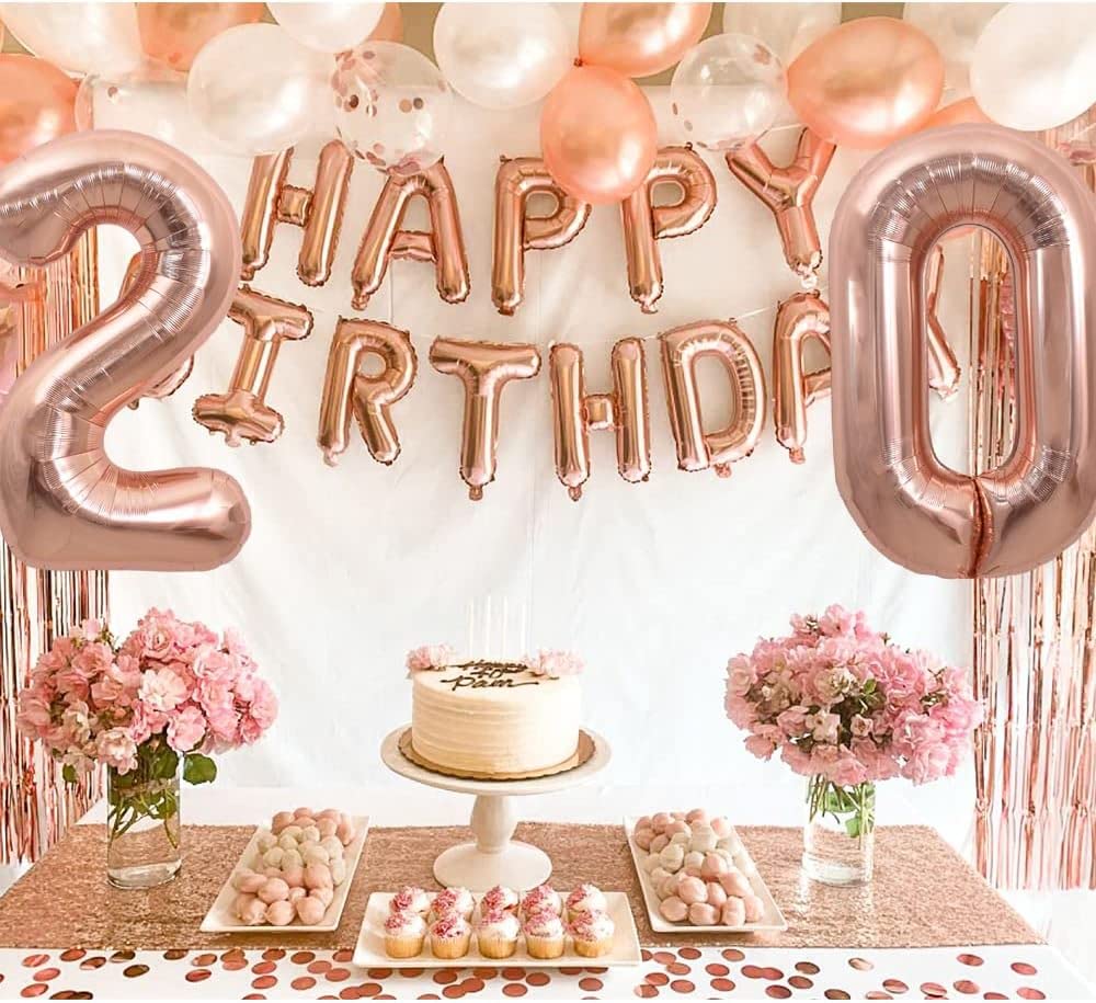 Toniful 40 Inch Large Rose Gold Number 20 Balloons Giant Digital 20 Helium Balloons, Foil Mylar Big Number Balloons For 20Th Bir