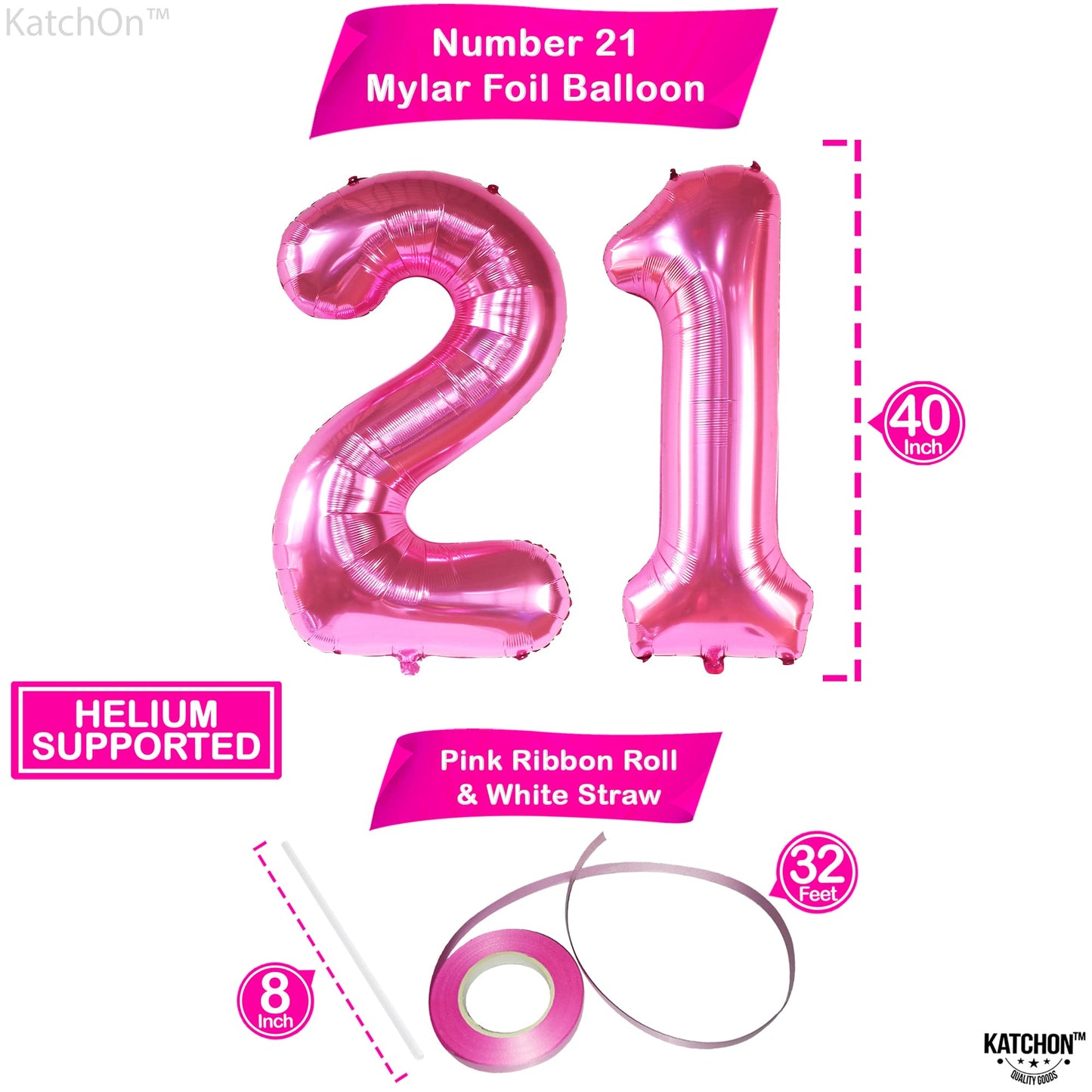 Katchon, Hot Pink 21 Balloons Numbers - 40 Inch | Pink 21St Birthday Balloons For Her | 21St Birthday Decorations For Her Pink | 21 Balloon Number, 21 Number Balloons | Pink 21St Birthday Decorations