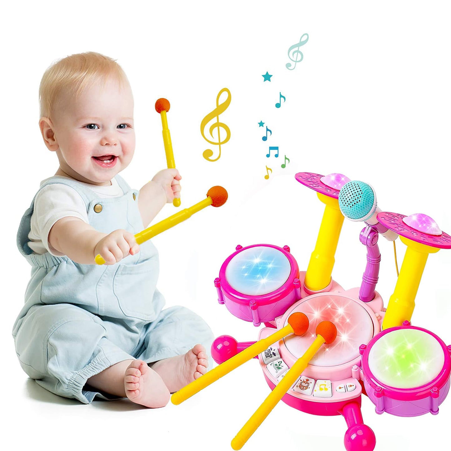 Drum Set For Kids With 2 Drum Sticks And Microphone, Musical Toys Gift For Toddlers