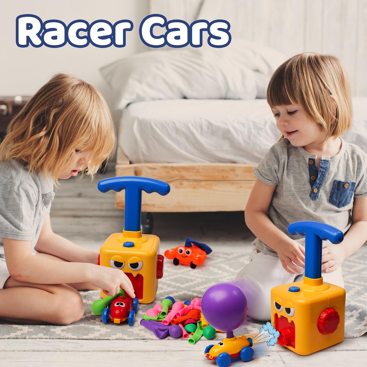 LiKee Balloon Powered Toys Monster Face Pump for 3+ Year Old Boys Girls, Car Racers Birthday Party Supplies Preschool Educationa