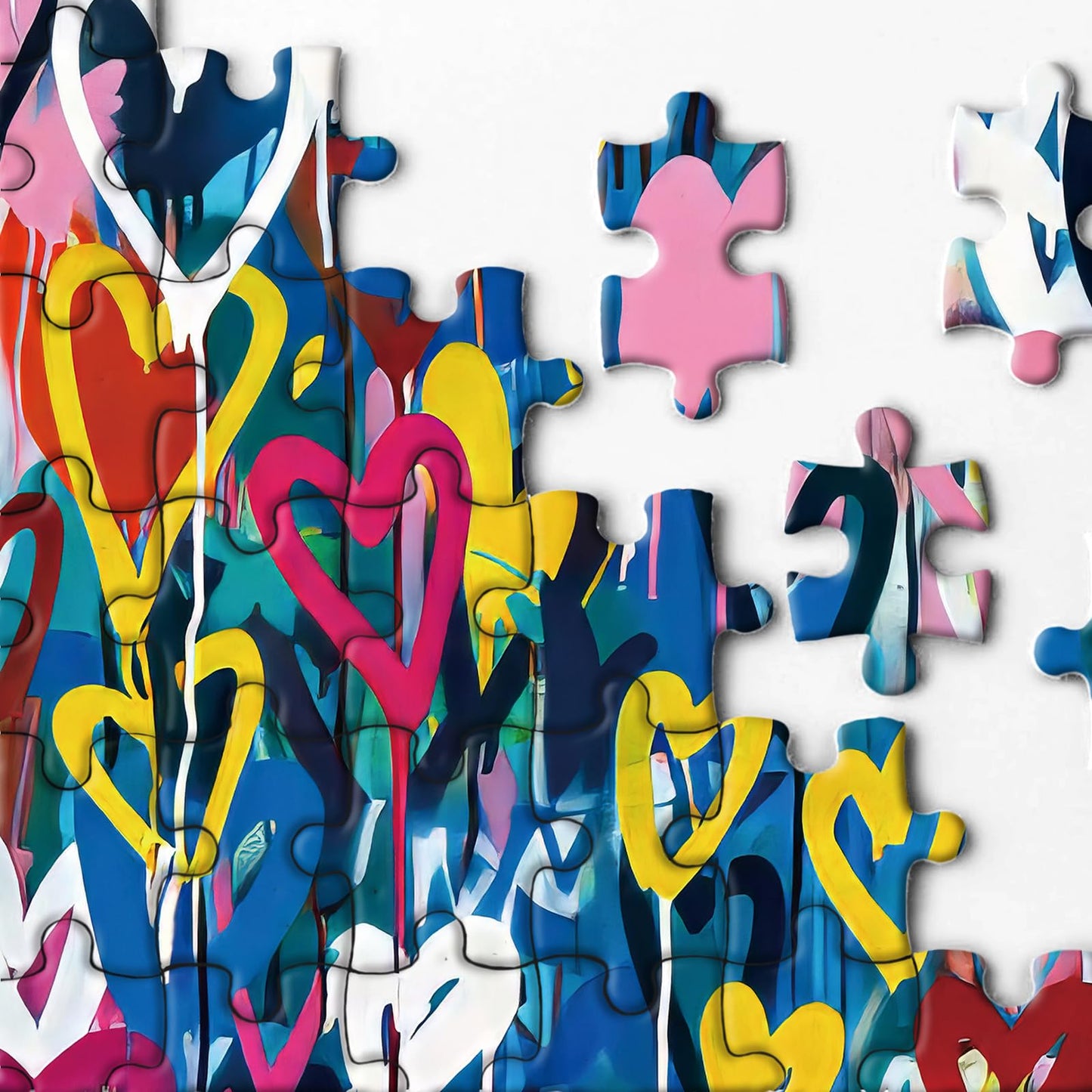 Colorful Heart Shape Puzzle 1000 Pieces For Adults, Love Valentines Jigsaw Puzzle, Rainbow Graffiti Art Puzzle As Heart Themed P