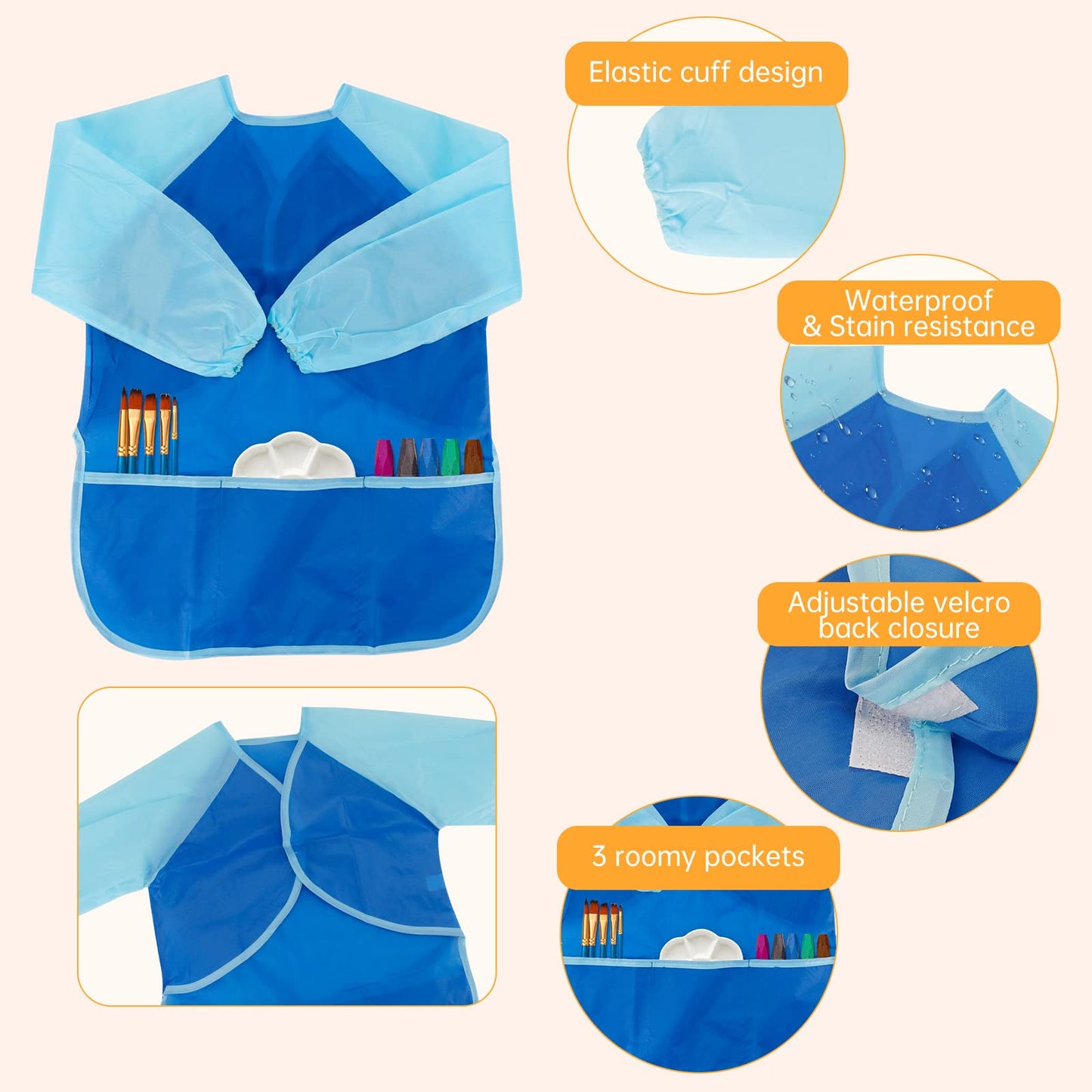 Cubaco 2Pack Art Smock For Kids 8-12 Kids Apron Waterproof Smocks For Kids Apron For Kids Toddler Smock Artist Smocks For Kids 5
