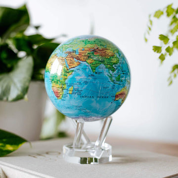 MOVA Globe - Blue Relief Map 4.5 | Solar-Powered Rotating World Globe with Terrain Detail | No Batteries or Cords | Elegant D