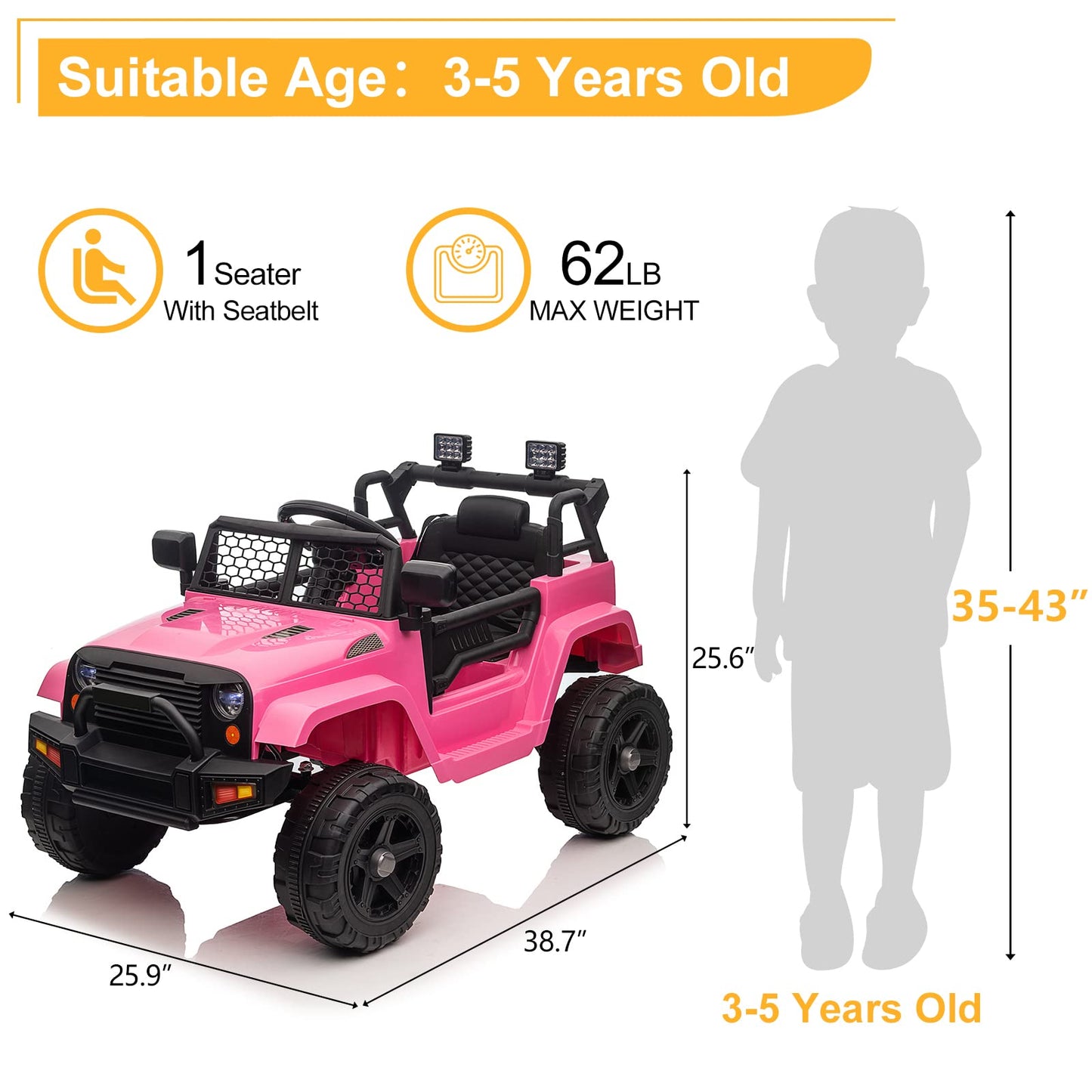 Winado 12V Kids Ride On Truck, Battery Powered Electric Kids Car Vehicle Toy W/Parent Remote Control, Openable Doors, Slow Start