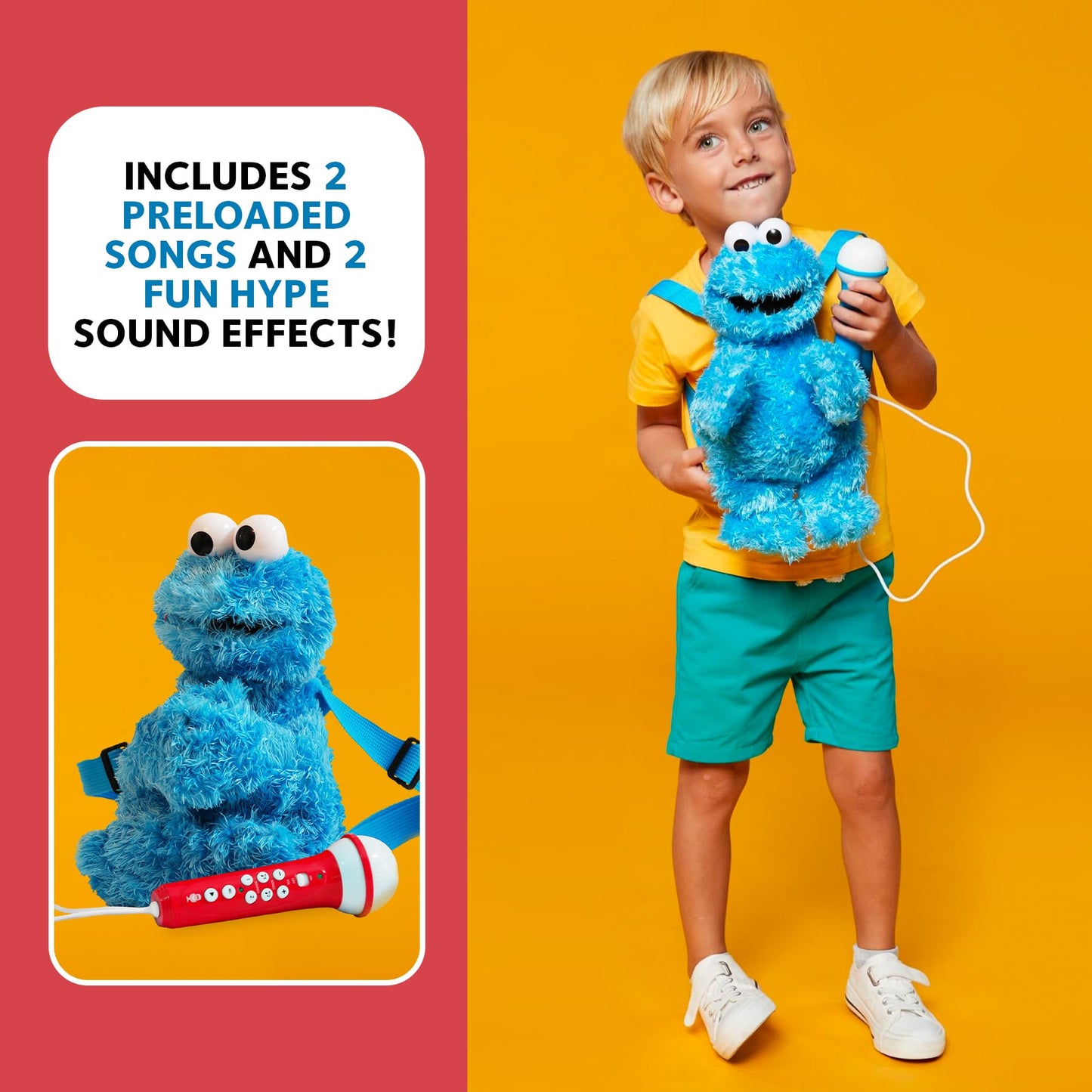 Singing Machine Karaoke Plush Sesame Street Toys (Cookie Monster Plush Toy) - Adjustable Carrying Straps - Sing-Along Built-In Real Working Microphone & Speaker With Record & Playback Function