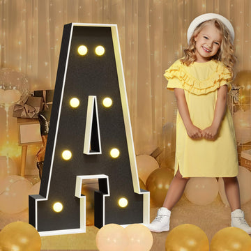 Imprsv Marquee Letters Black 3Ft: Black Party Decor - Light Up Letter A Large 3 Feet Tall - Party Decorations Letter For Marry M