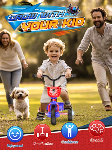 Tricycle For Toddlers 1-3 3-5 Year Olds, Spider Toddler Bike Baby Balance Bike With Colorful Lighting Wheels & Large Basket, Bir