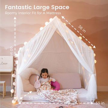 Tiny Land Large Kids Tent with Star Lights - Indoor Playhouse for Girls & Boys, Perfect for Reading Nook & Sleepovers, 53 x 36