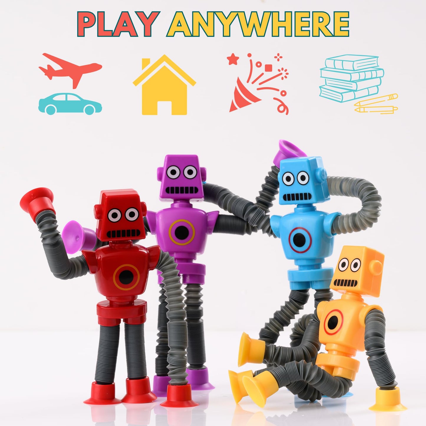 Nutty Toys Sensory Robot Toys 4Pk - Top Pop Tubes Fidget 2025 For Adhd Autism Ages 3 4 5 6 7 8 9 10, Best Kids Travel Idea, Unique Easter Basket Stuffers For Boys Girls Toddlers & Tweens Gifts