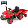 Costzon 2-In-1 Ride On Tractor, 12V Kids Ride On Car W/Detachable Trailer, Remote Control, Wireless Connection, Horn, Music/Lights/Spring Suspensions, Tractor Toys For Kids (Plastic Tires, Red)