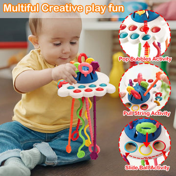 Montessori Baby Toys 6-12-18 Months, Infant Pull String Stacking Cups Shape Sorter Blocks Toy 6 7 8 9 10 11 12 M+ Sensory Development Learning Toy 6-9 9-12 Months Birthday Gift For 1 Year Old Boy Girl