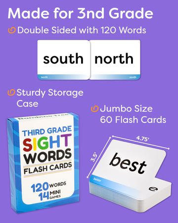 Sight Words Flash Cards 3Rd Grade - 120 High Frequency Words From Dolch'S And Fry'S Sight Word List For Ages 8-9 Years