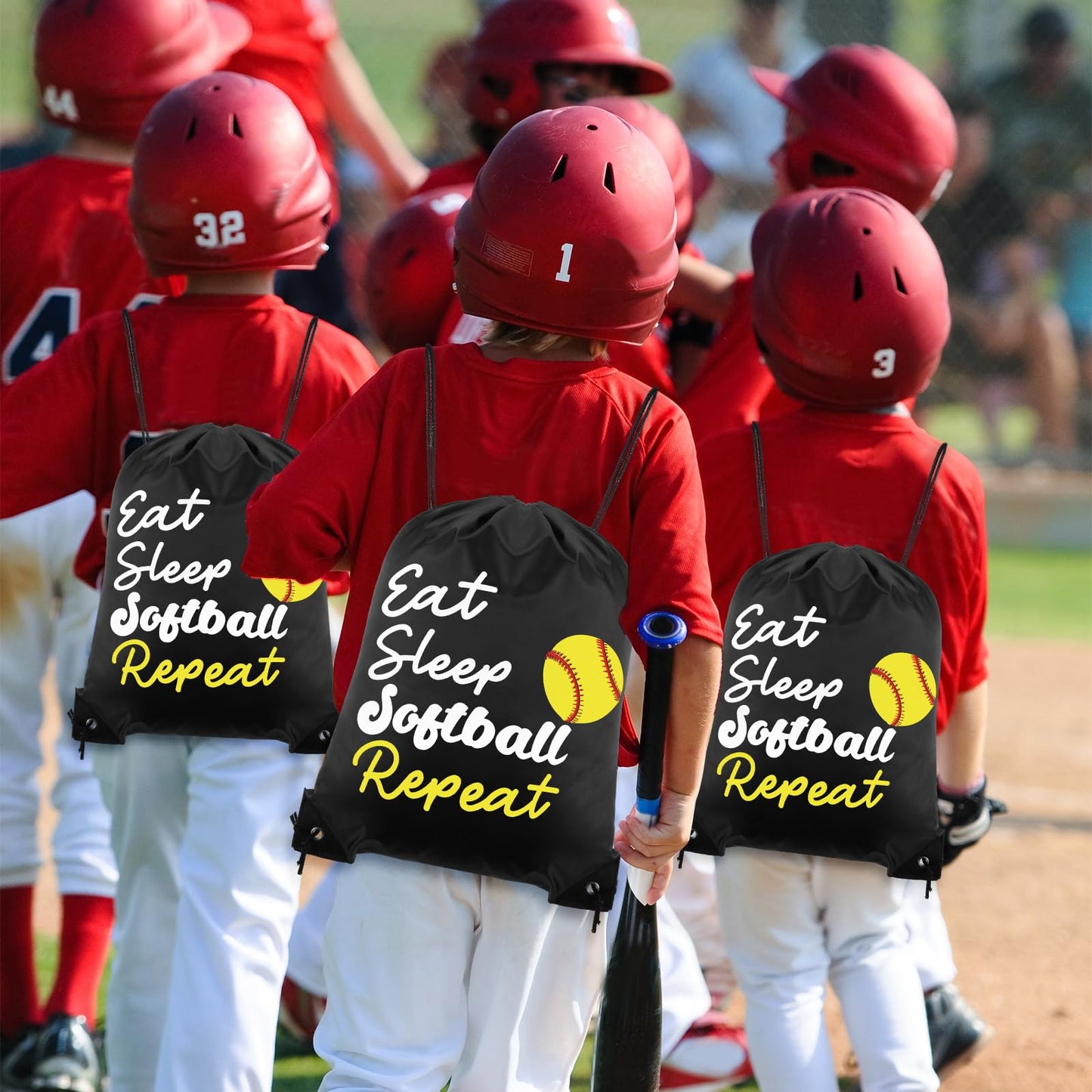 MiniInflat 96 Pcs Softball Party Favors for Kids Include 24 Softball Drawstring Bags, 24 Softball Keychain, 24 Silicone Softball