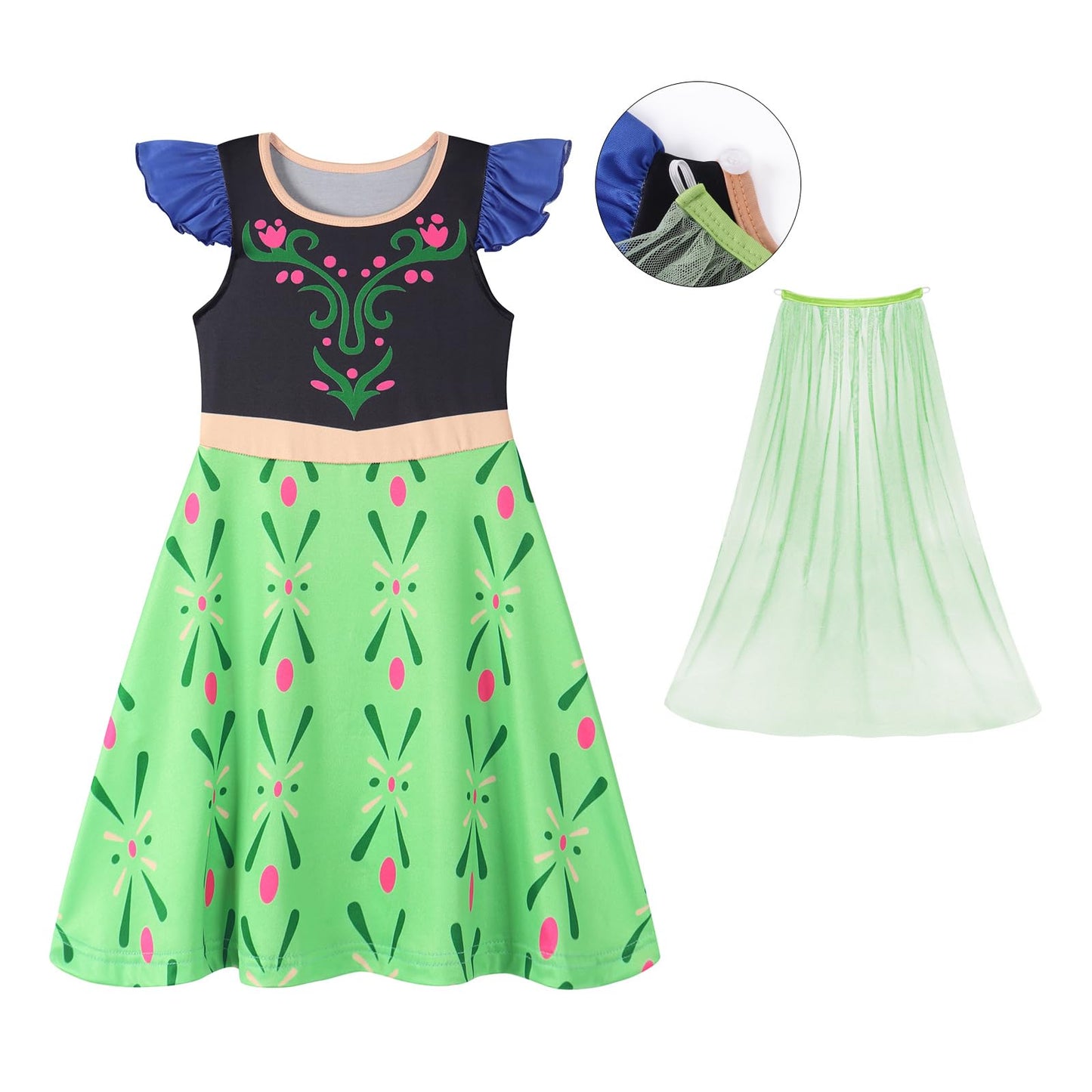 Wonderbabe Princess Costumes For Girls Birthday Party Halloween Cosplay Christmas Dress Up With Cap Size 3-4T