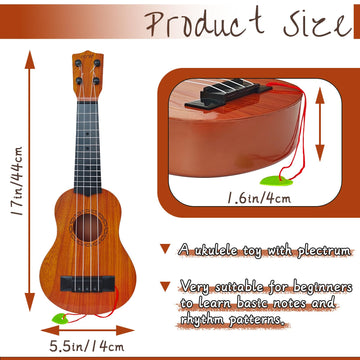 Woozettn Kids Toy Ukulele Guitar - 17" Classical 4-String Educational Musical Toy for Toddlers, Wood Color, Plastic Material