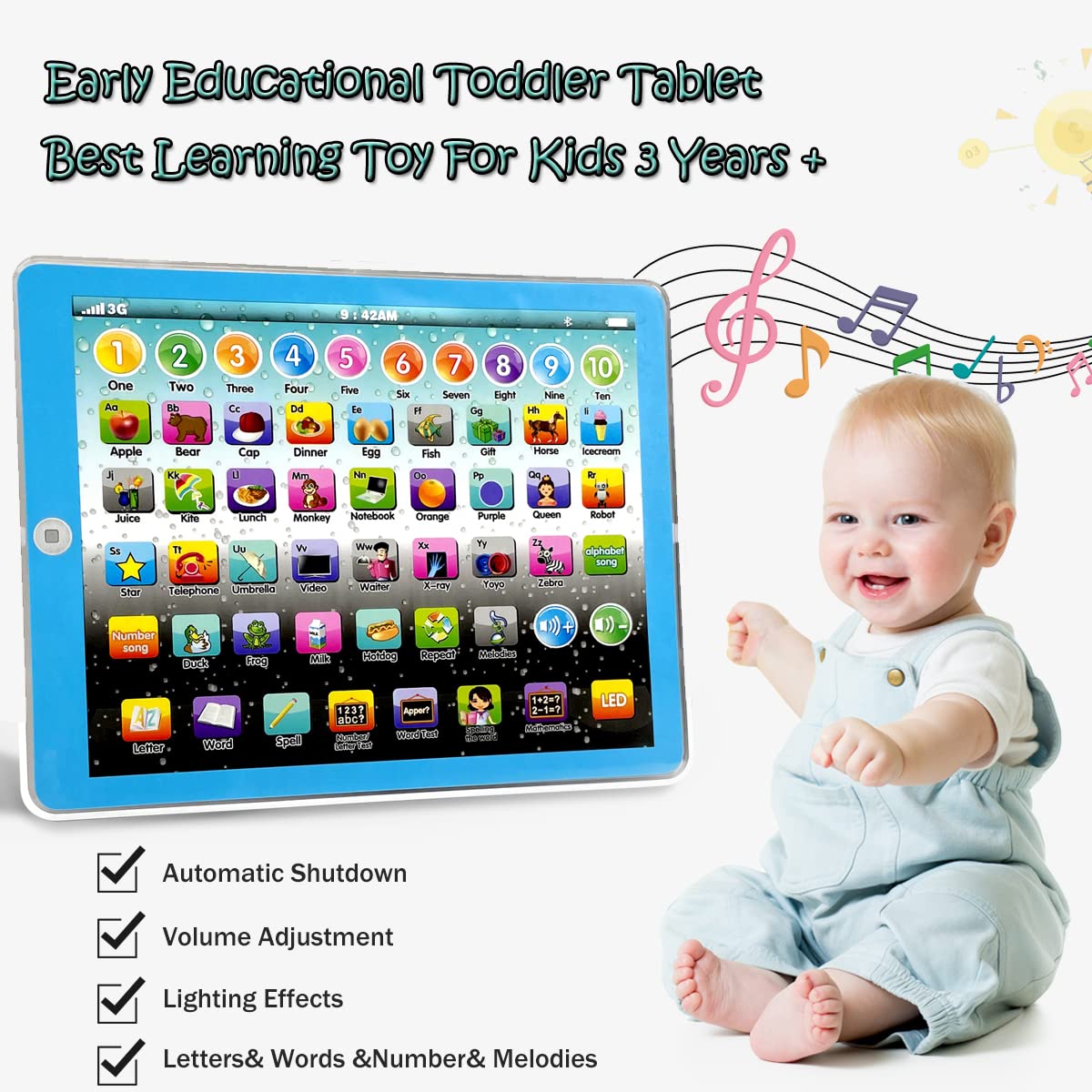 Kids Tablet Learning Pad Toddler Tablet With Abc Word Song Music Number Electronic Interactive Toy For Educational Preschool Boy