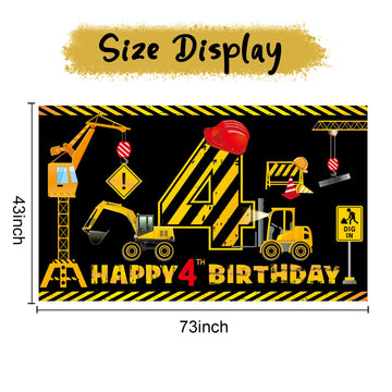 Construction 4Th Birthday Banner Decorations For Boys Kids, Dump Truck Construction Theme Four Birthday Party Supplies, Excavato