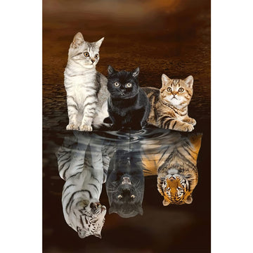 Jigsaw Puzzles 1000 Pieces for Adults - Three Cats Reflection - Wooden Puzzle - Unique Suitable for Teenagers and Adults (75x50c