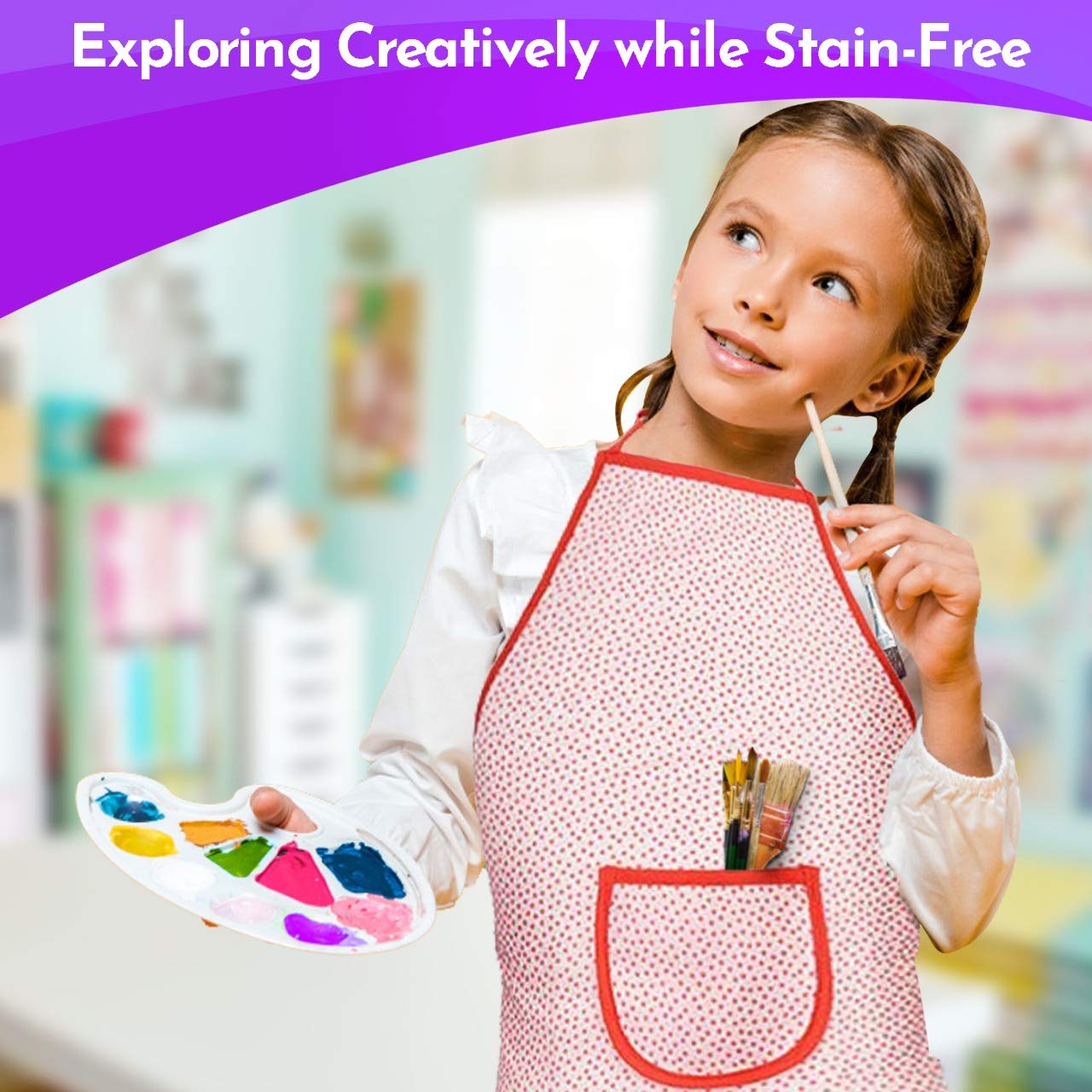 FUNERICA Kids Apron and Chef Hat Set for Girls and Boys. For Pretend Role Play, Cooking, Baking, Painting, and Gardening. Featur