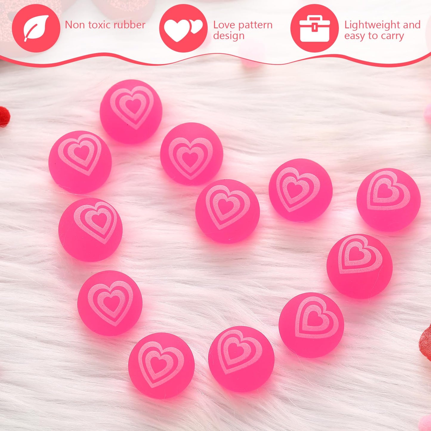 Leitee 30 Pcs Valentines Bouncy Balls 32 Mm Valentines Day Party Favors Glow In The Dark Heart Shaped Stress Relief Fidget Toys