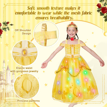 Meland Princess Dress Up For Girls - Light Up Dress Up Clothes & Princess Costume For Toddler Girls Aged 3-10, Gift For Girl 3 4