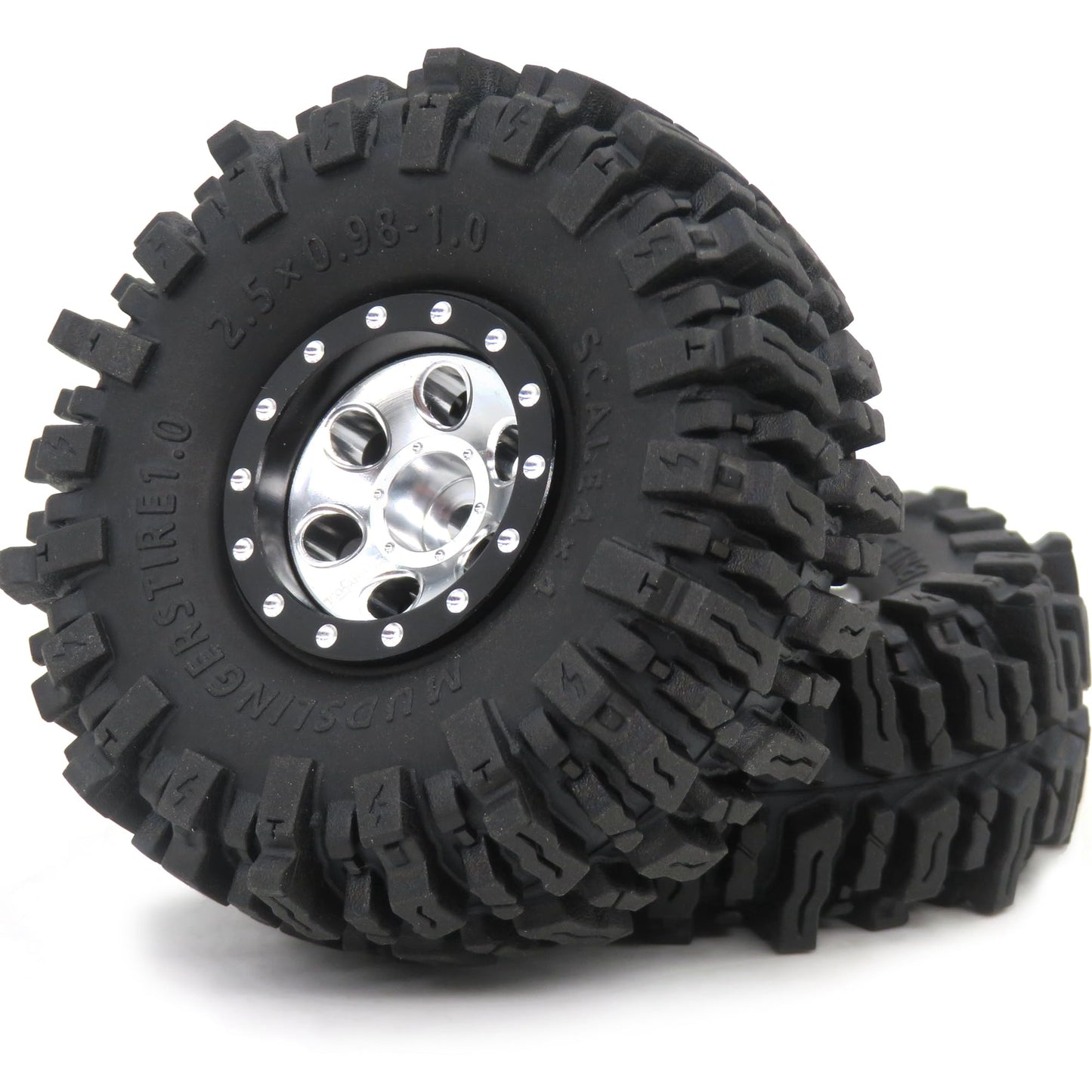 HOBBYSOUL 64mm Tall 1.0 tires & Adjustable Offset 1.0 wheels, Soft Sticky 1.0 Mud slingers Tires & Negative Offset 1.0 Beadlock