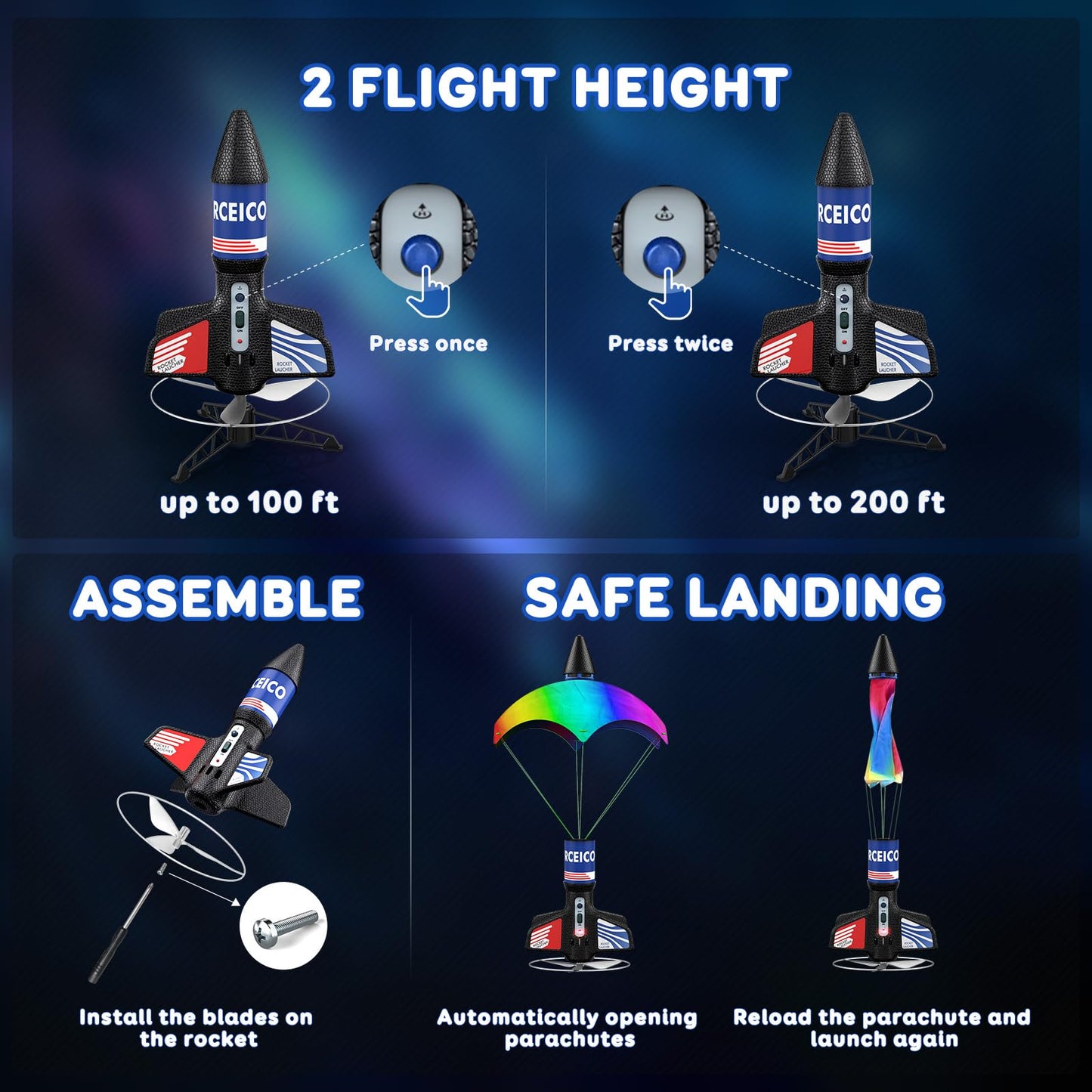 Rocket Launcher, 200 Feet Of Flight Altitude, Model Rocket Kits With Launch Set, Ultra-High Flying Air Toy Outdoor Toys For Ages 8-13, Birthday Gift For Kids Boys & Girls