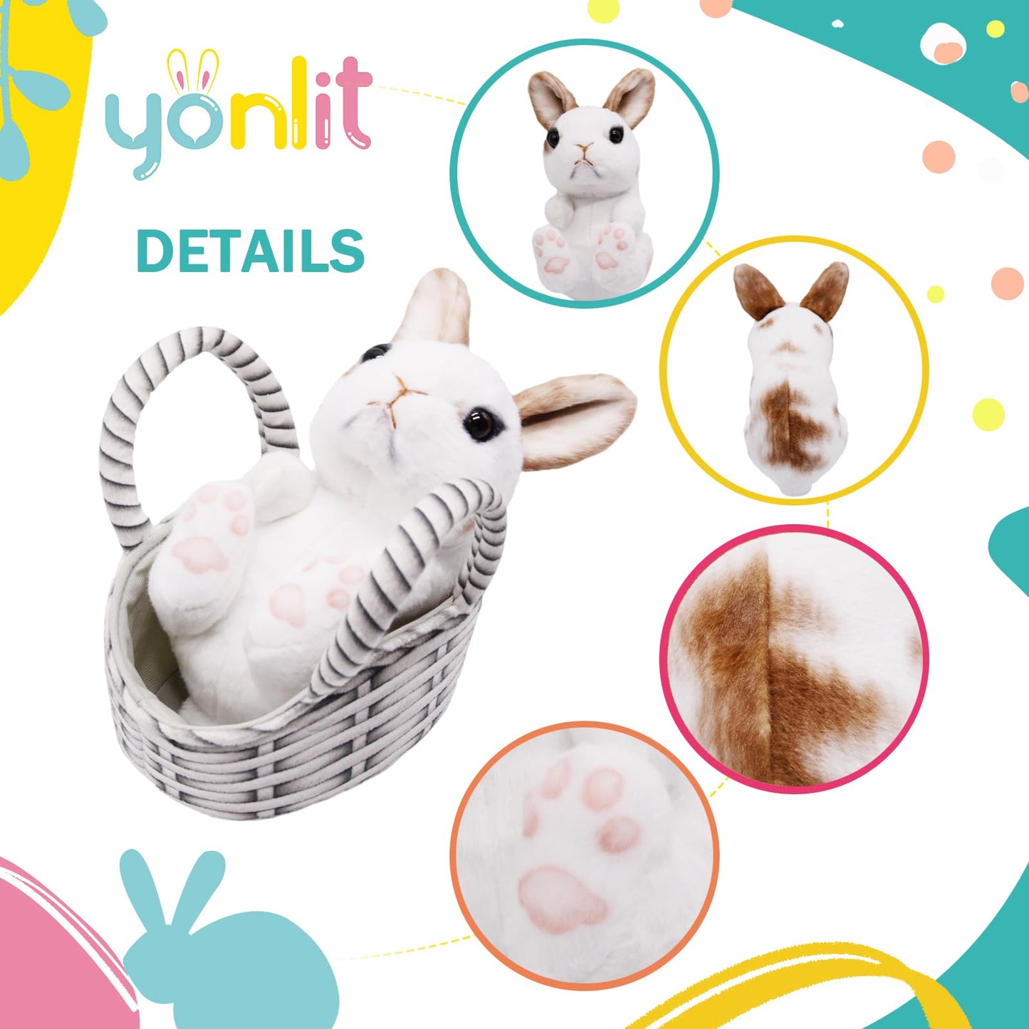 Yonlit Lifelike Plush Pet Bunny Basket Set Realistic Rabbit Stuffed Animal With A Suitable Fabric Pet Bag Cute And Funny Gift For Ester Present Or Stuff Collection 7 Inches (Brown)