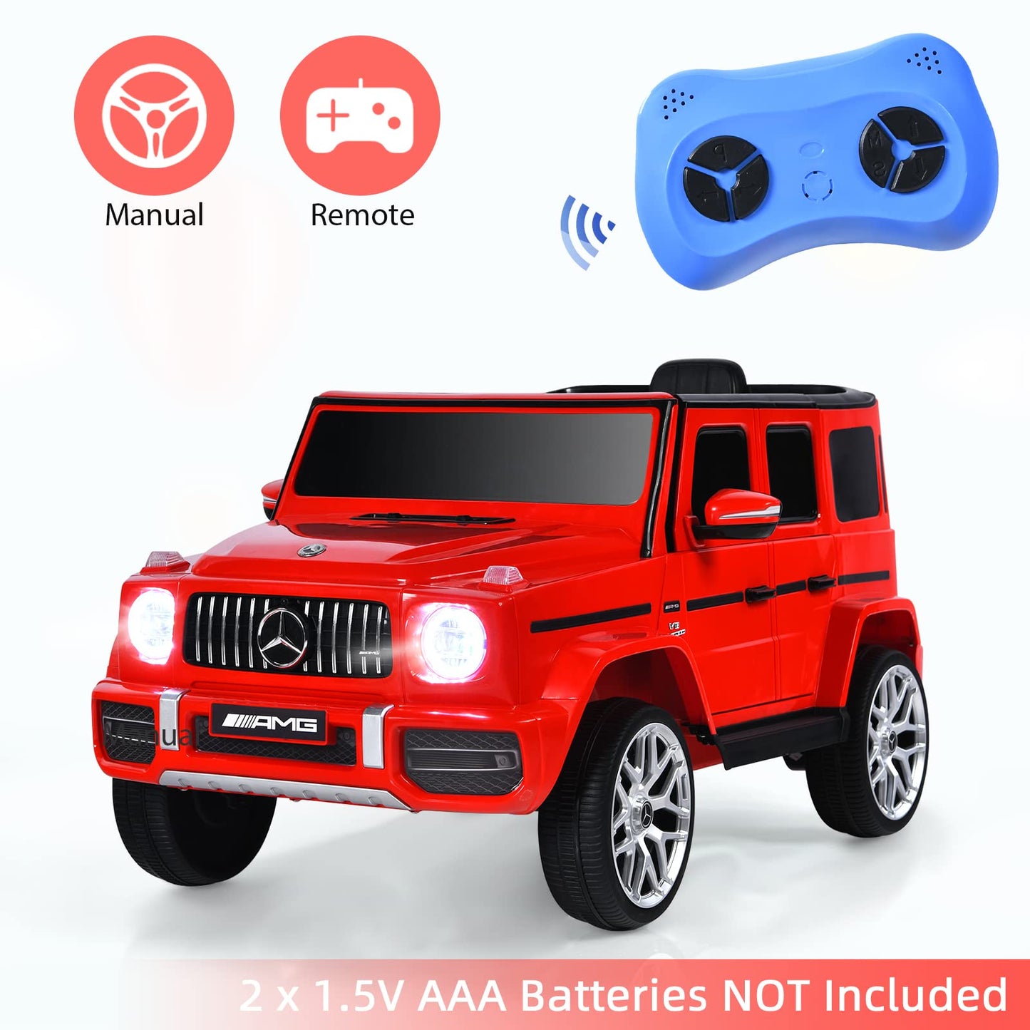 Infans Licensed Mercedes Benz G63 Kids Ride On Car, 12V Electric Vehicle With Remote Control, Double Open Doors, Music, Bluetooth, Wheels Suspension, Battery Powered For Children Boy Girl (Red)