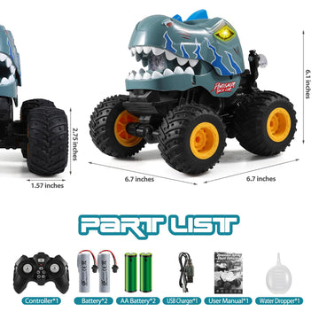 DYODYORC Remote Control Car, 2.4Ghz All Terrain Dinosaur Monster Truck Toys, RC Truck with Spay, Music, 360 Stunt Capable, All I