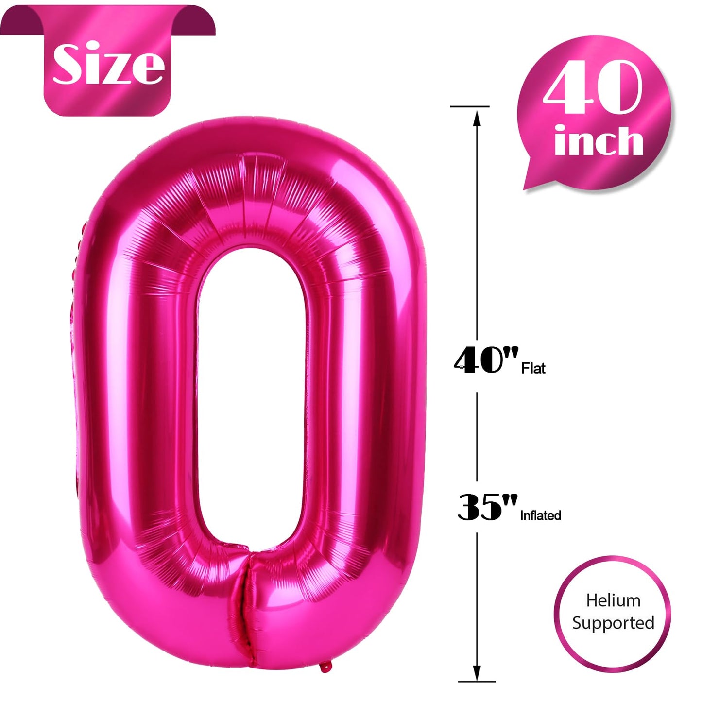 Hot Pink Number Balloon 40 Inch, 0 Number Balloons, 10 20 30 40 50 Numbers Balloon Birthday Decorations, Party Supplies For Wome