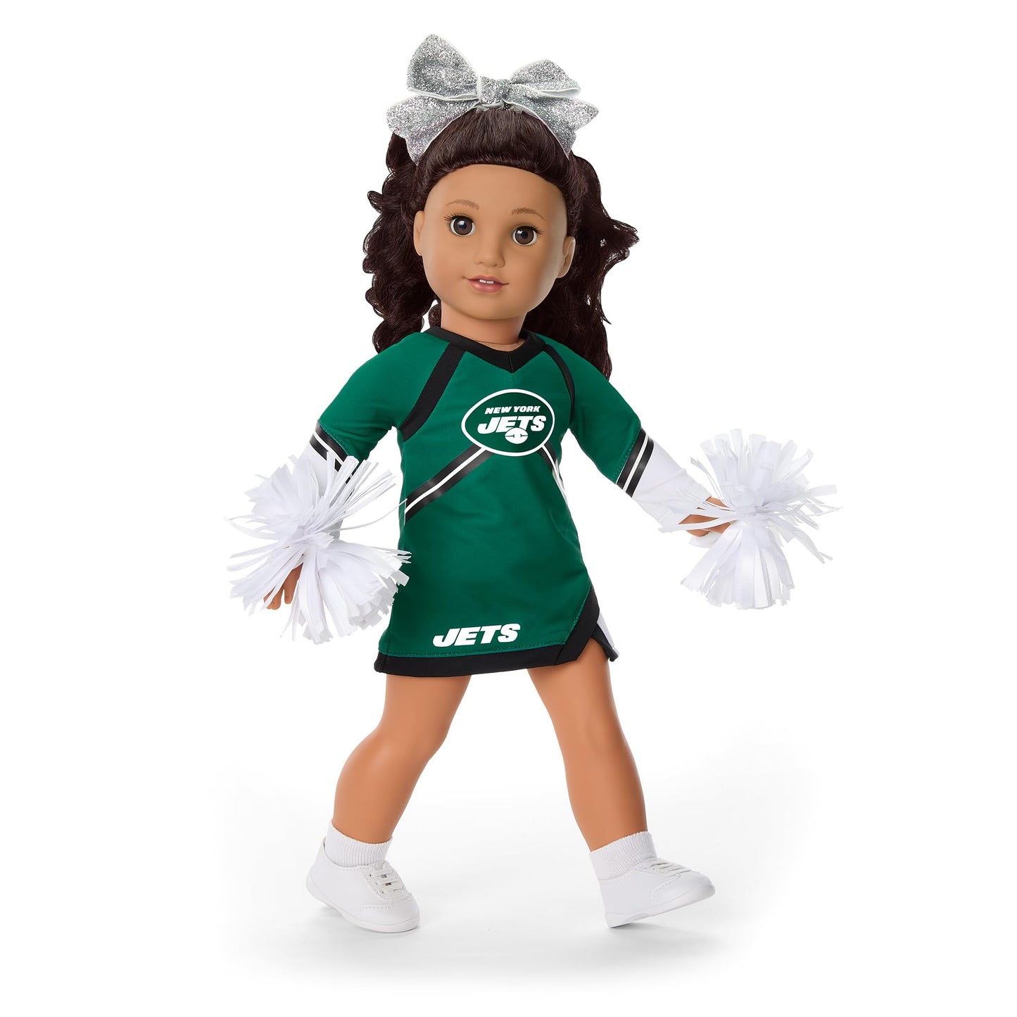 American Girl New York Jets Cheer Uniform 18 Inch Doll Clothes With Pom Poms, Green And Black, 5 Pcs, Ages 6+