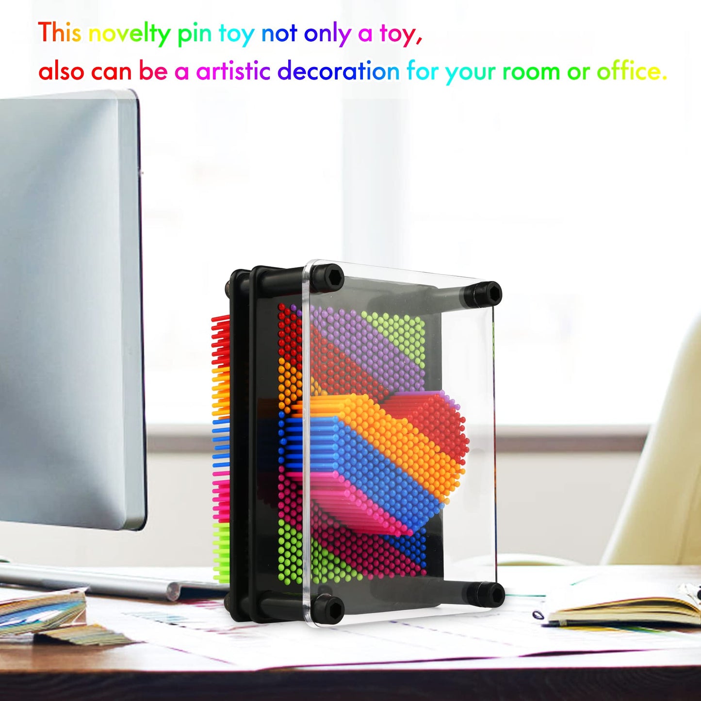 3D Pin Art Toy - Plastic Pin Board For Kids, 3D Pin Impression Sculpture Needle Toys, 3.75 X 5 Inches (Rainbow)