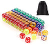 100Pcs Colored Dice Set Standard 16mm Game Dice Bulk with a Black Drawstring Storage Bag, for Learning, Dice for Classroom (Colo