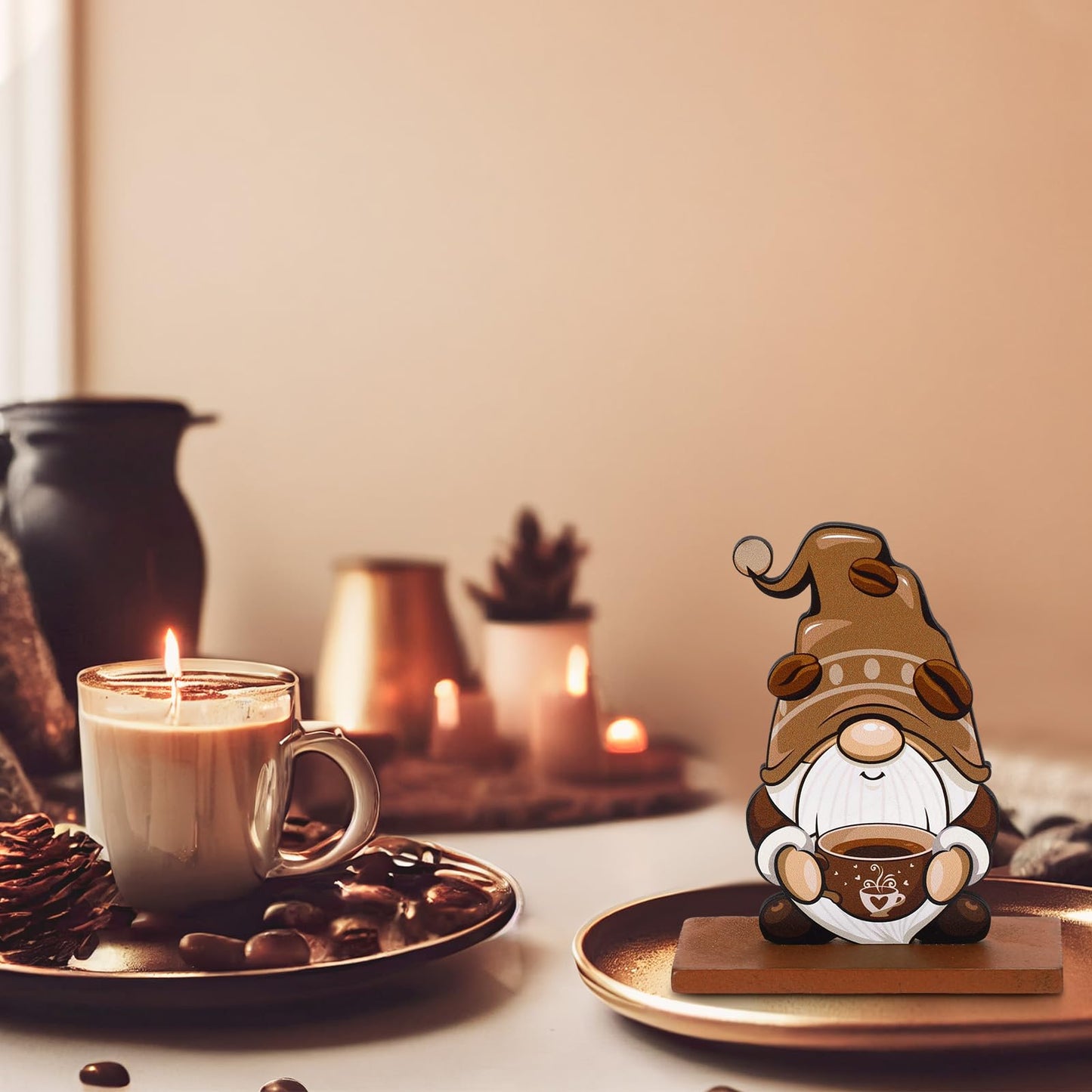 Blulu 5 Pieces Coffee Bar Decor Sign Farmhouse Coffee Bar Wood Signs Rustic Coffee Wooden Table Centerpiece Coffee Tiered Tray D