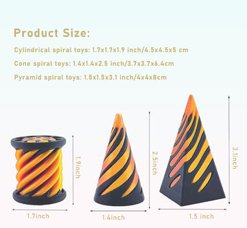 3 Packs Impossible Cone,Spiral Cone Fidget Toy Impossible Pyramid Passthrough Toy,3D Printed Spiral Cone Fidget Toy (Red White)