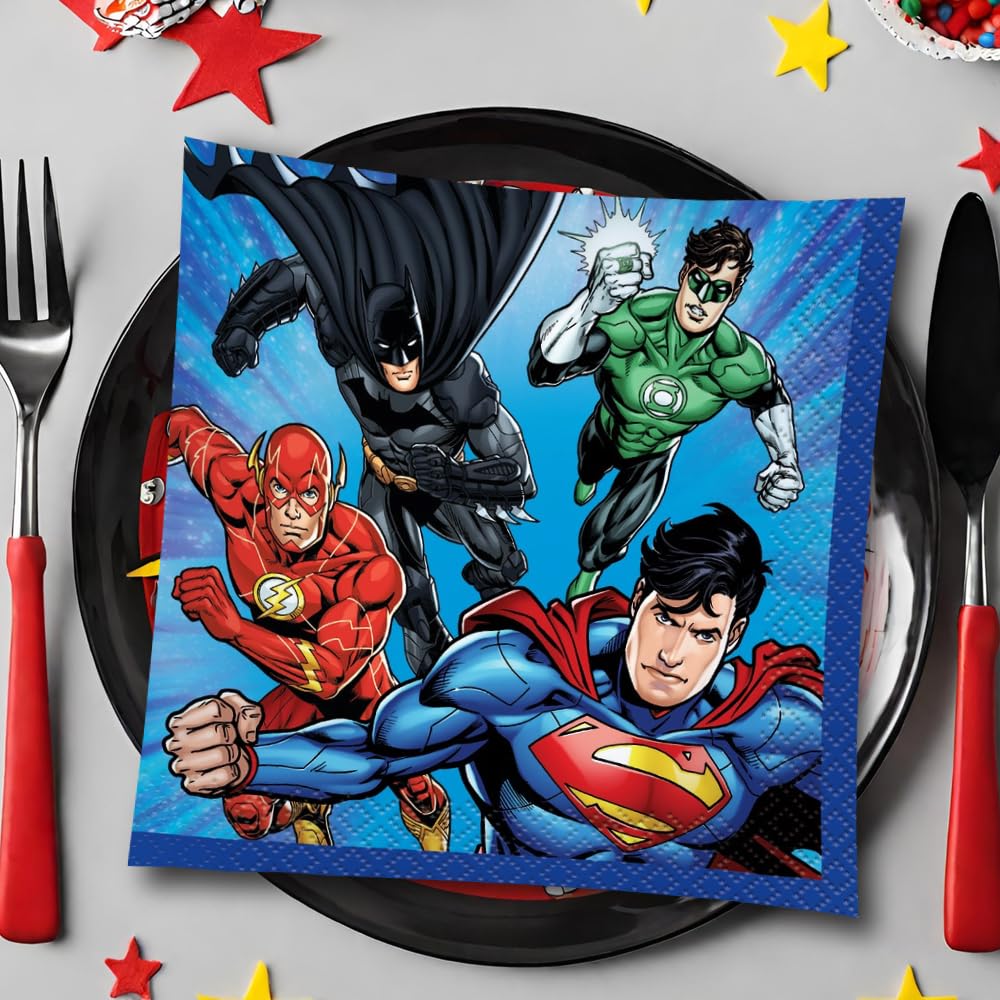 Unique Justice League Beverage Paper Napkins - 5 x 5, 16 Pcs