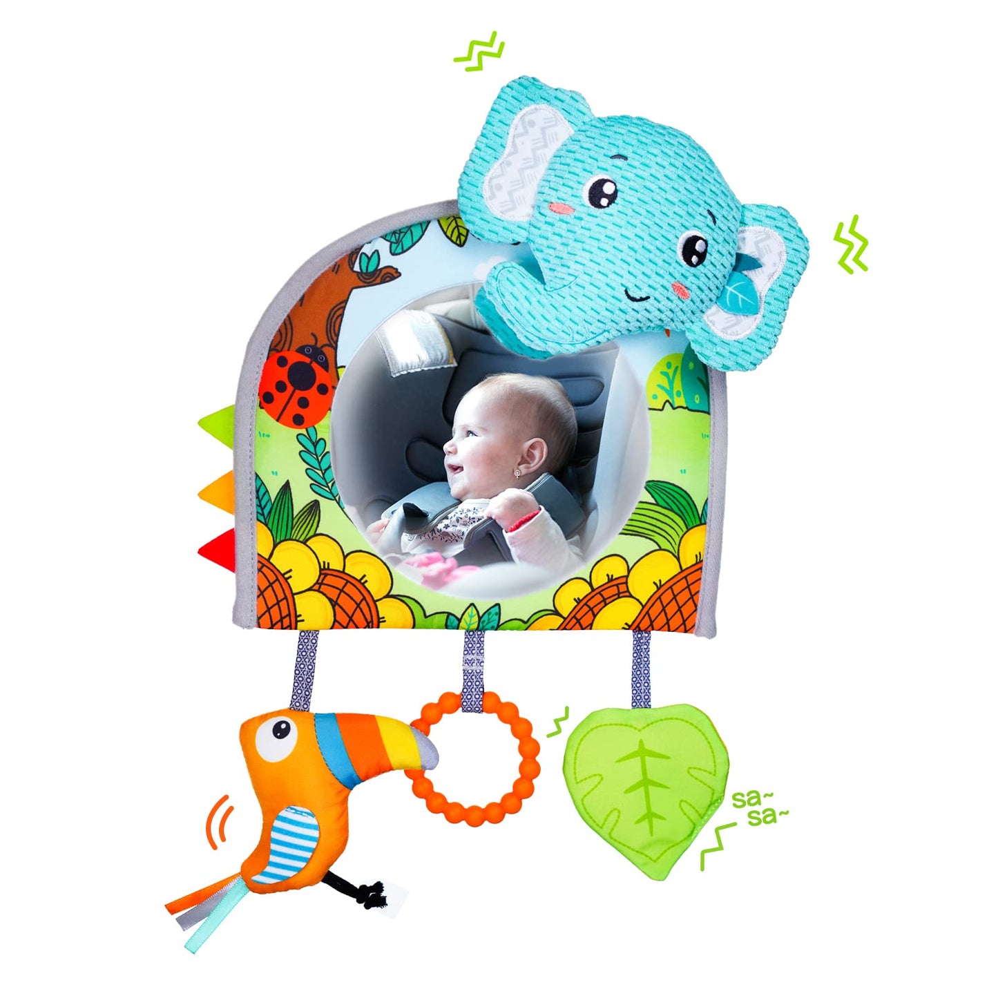 Car Seat Toys, Baby Mirror Toy For Car, Baby Car Toys Rear Facing, Mirror,Teether And Crinkle Paper, Fun Travel Infant Car Seat