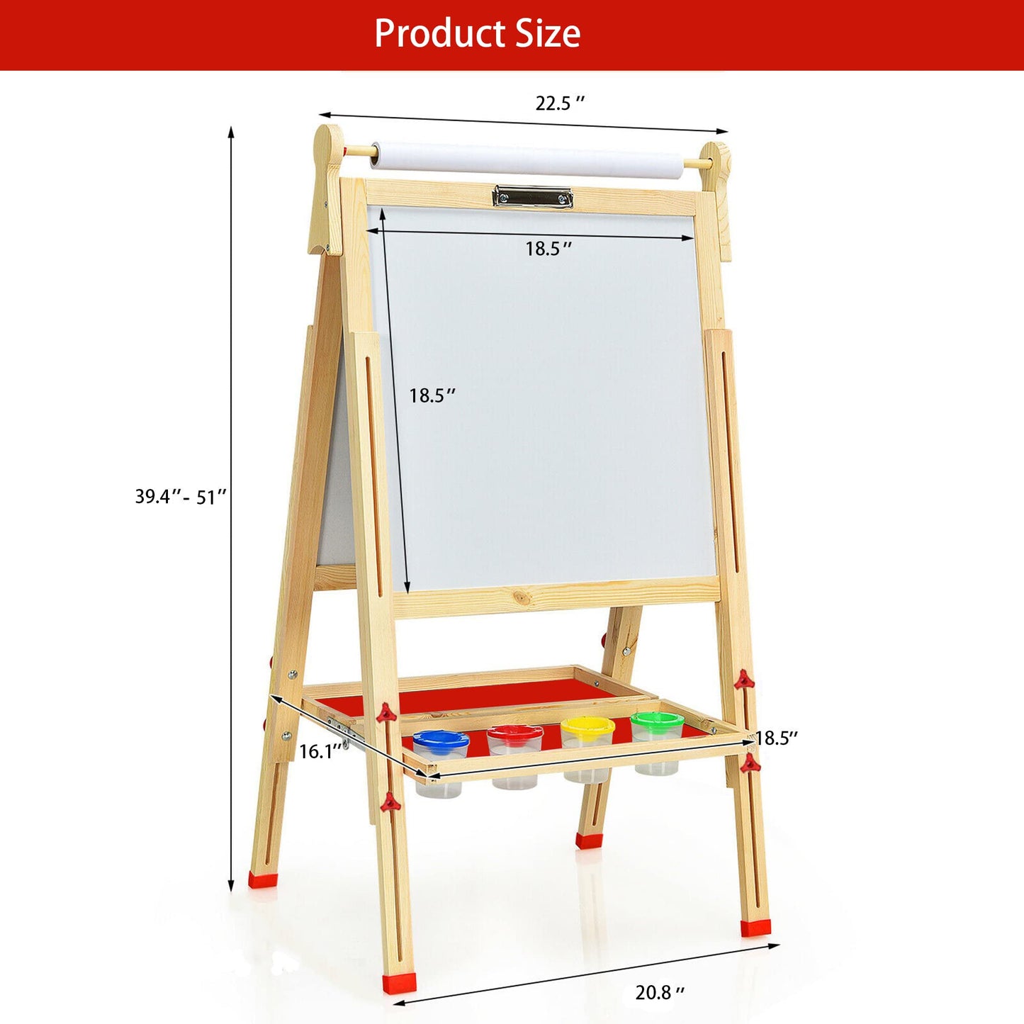 Eaq Easel For Kid,Height Adjustable Wooden Art Easel,Whiteboard Chalkboard With Paper Roll Holder,Letters And Numbers Magnets An